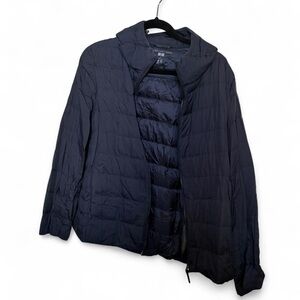 Unisex Blue Hooded Uniqlo Light Weight Puffer Jacket